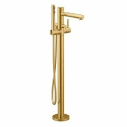 Moen® Align Single Handle Freestanding Bathtub Filler Faucet With Hand Shower, Brushed Gold