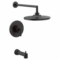 Moen Arris Posi-Temp Pressure Balancing Modern Tub & Shower Trim Kit With 10-in Rainshower, Valve Required, Matte Black