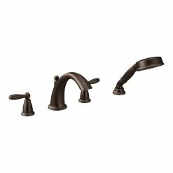 Moen Brantford 2-Handle Deck Mount Roman Tub Faucet Trim Kit With Single Function Handshower, Valve Required, Oil Rubbed Bronze