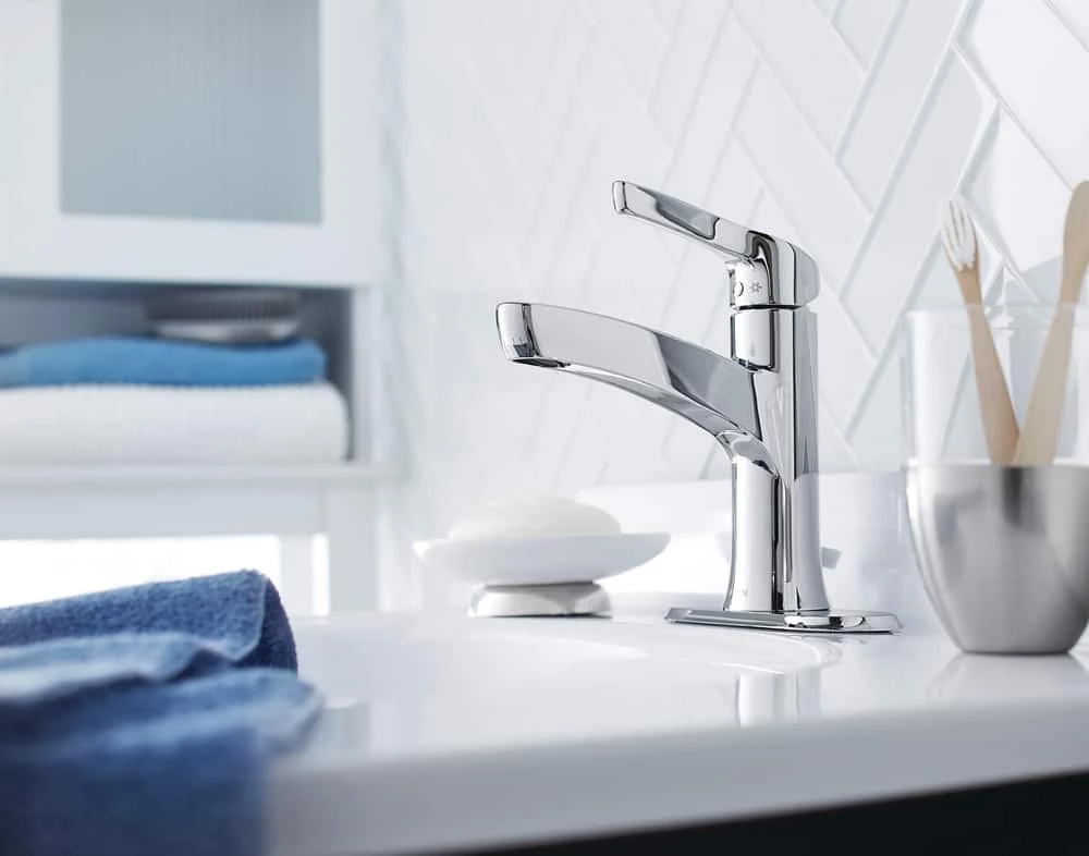 Moen® Danika Single Handle High Arc 4-in Centerset Bathroom Sink Faucet, WaterSense® Certified,Chrome 4 Moen® Danika Single Handle High Arc 4-in Centerset Bathroom Sink Faucet, WaterSense® Certified,Chrome - Image 4