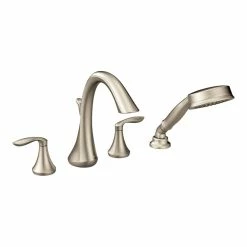 Moen EVA 2-Handle Deck Mount Roman Tub Faucet Trim Kit With Single Function Handshower, Valve Required, Brushed Nickel