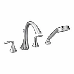 Moen EVA 2-Handle Deck Mount Roman Tub Faucet Trim Kit With Single Function Handshower, Valve Required, Chrome
