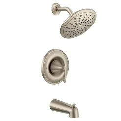 Moen EVA Tub & Shower Faucet Trim With Eco-Performance Rainshower, Valve Required, Brushed Nickel