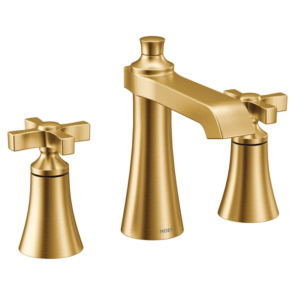 Moen Flara Two-Handle Widespread Cross Handle Bathroom Faucet Trim Kit (Valve Required), Brushed Gold 1 Moen Flara Two-Handle Widespread Cross Handle Bathroom Faucet Trim Kit (Valve Required), Brushed Gold