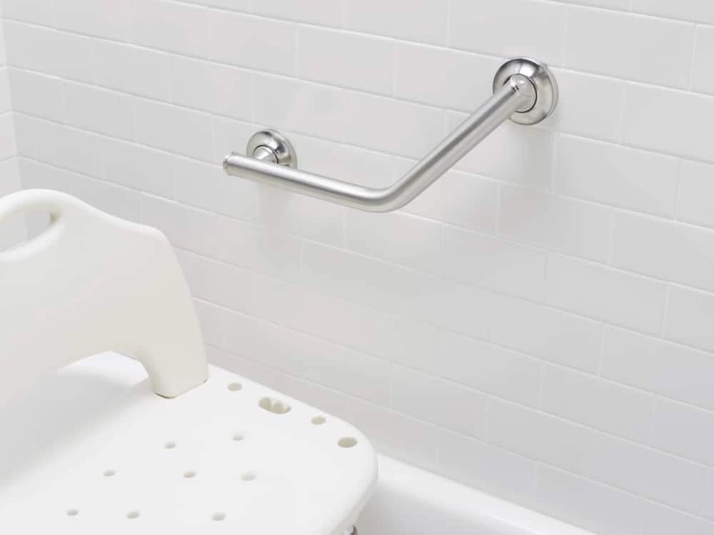 Moen® Home Care Angled Safety Bathroom Grab Bar With Grip Pad, Brushed Nickel, 1.25x16-in 7 Moen® Home Care Angled Safety Bathroom Grab Bar With Grip Pad, Brushed Nickel, 1.25x16-in - Image 7