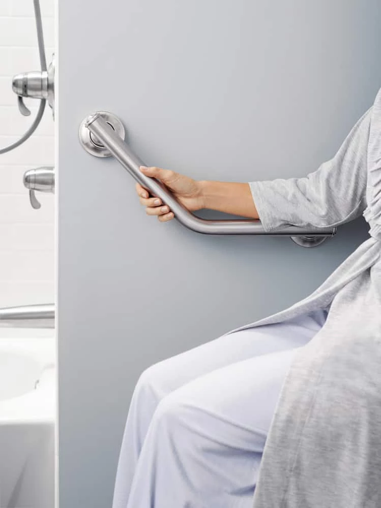 Moen® Home Care Angled Safety Bathroom Grab Bar With Grip Pad, Brushed Nickel, 1.25x16-in 8 Moen® Home Care Angled Safety Bathroom Grab Bar With Grip Pad, Brushed Nickel, 1.25x16-in - Image 8