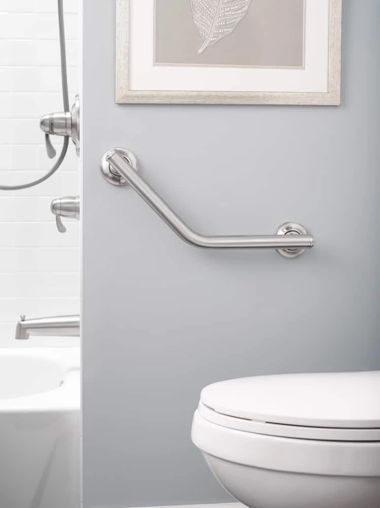 Moen® Home Care Angled Safety Bathroom Grab Bar With Grip Pad, Brushed Nickel, 1.25x16-in 4 Moen® Home Care Angled Safety Bathroom Grab Bar With Grip Pad, Brushed Nickel, 1.25x16-in - Image 4
