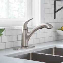 Moen® Medina Single Handle Pull Out Kitchen Faucet, Brushed Nickel -Moen's Home Comforts moen medina brushed nickel kitchen faucet pullout bcca61c7 6175 416f 8f37 3fa3fbe62ee4