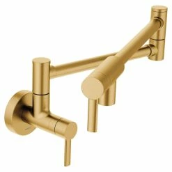 Moen® Modern Single Handle Swing Arm Wall Mount Pot Filler Kitchen Faucet, Brushed Gold
