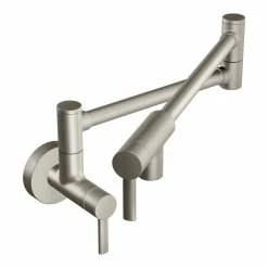 Moen® Modern Double Handle Swing Arm Wall Mount Pot Filler Kitchen Faucet, Stainless Steel