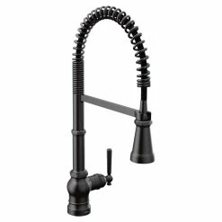 Moen® Paterson Single Handle Pre-Rinse Spring Pull Down Kitchen Faucet With Power Boost, Matte Black