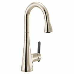 Moen® Sinema Single Handle High Arc Pull Down Sprayer Kitchen Faucet With Power Clean, Polished Nickel