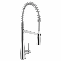 Moen® Sleek Single Handle High Arc Pre-Rinse Spring Pull Down Sprayer Kitchen Faucet With Power Boost, Chrome