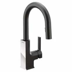 Moen® STO Single Handle High Arc Pull Down Sprayer Kitchen Faucet With Power Clean, Matte Black/Chrome