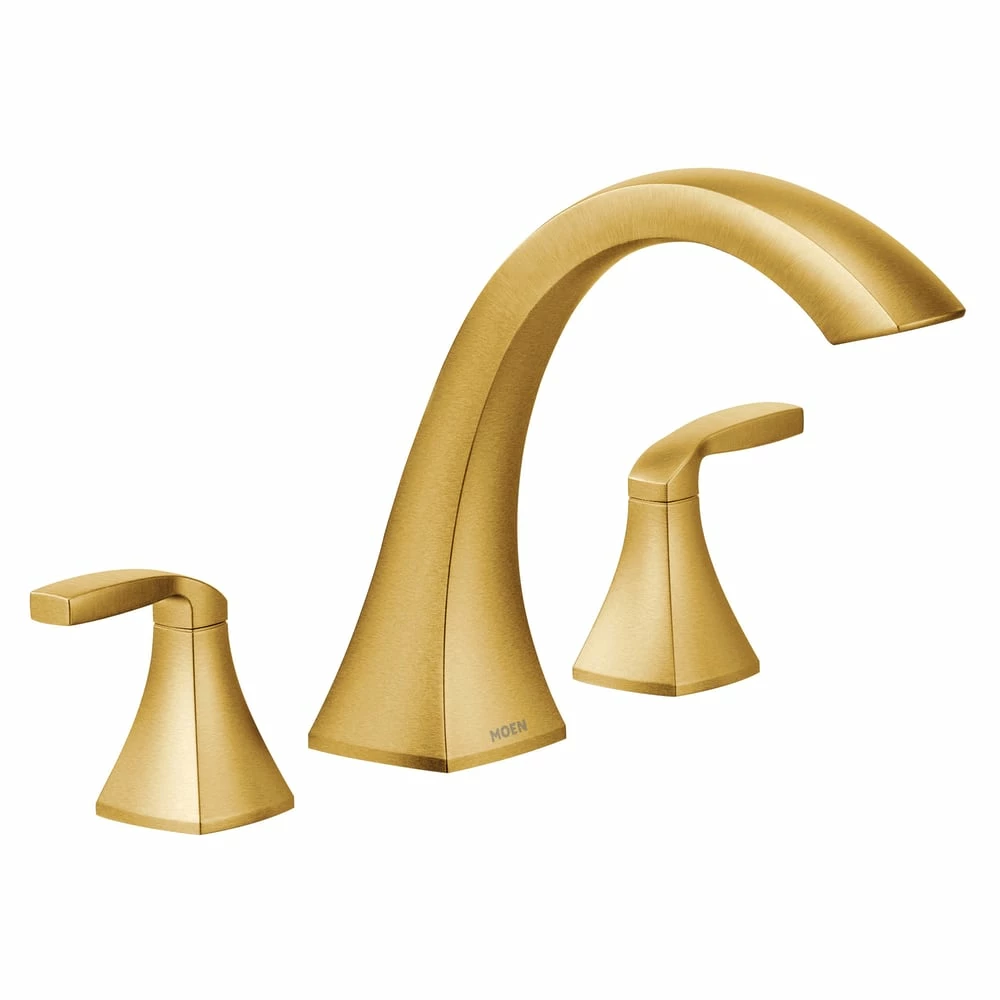 Moen Voss Two Handle Deck Mount Roman Tub Faucet Trim Kit, Valve Required, Brushed Gold 1 Moen Voss Two Handle Deck Mount Roman Tub Faucet Trim Kit, Valve Required, Brushed Gold