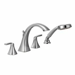 Moen Voss Two Handle Deck Mount Roman Tub Faucet Trim Kit With Single Function Handshower, Valve Required, Chrome