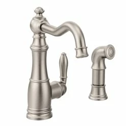 Moen® Weymouth Single Handle Standard Kitchen Faucet With Side Sprayer, Stainless Steel