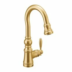 Moen® Weymouth Single Handle High Arc Pull Down Sprayer Kitchen Faucet With Power Clean, Brushed Gold