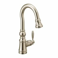Moen® Weymouth Single Handle High Arc Pull Down Sprayer Kitchen Faucet With Power Clean, Polished Nickel