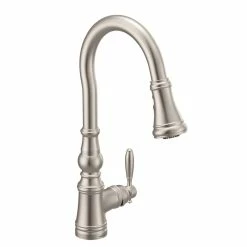 Moen® Weymouth Single Handle High Arc Pull Down Spot-Resist Sprayer Kitchen Faucet With Power Boost, Stainless Steel